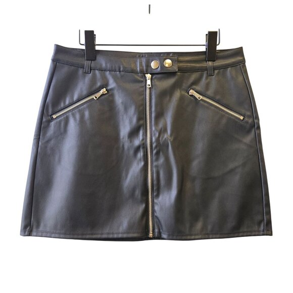 New Wild Fable Black Faux Leather Mini Skirt Front Zipper Details Size 12 Pocket - Picture 1 of 5